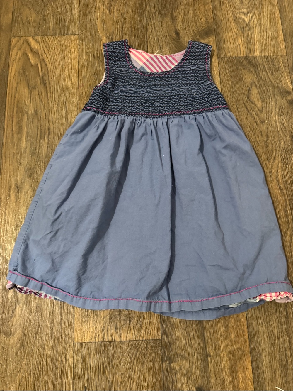 Girls' Blue Sleeveless Smocked Dress